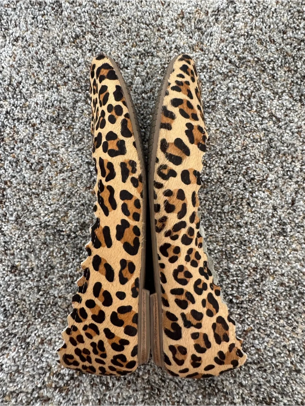 Audrey Brooke Scalloped Leopard Print Flats - Tan/Black